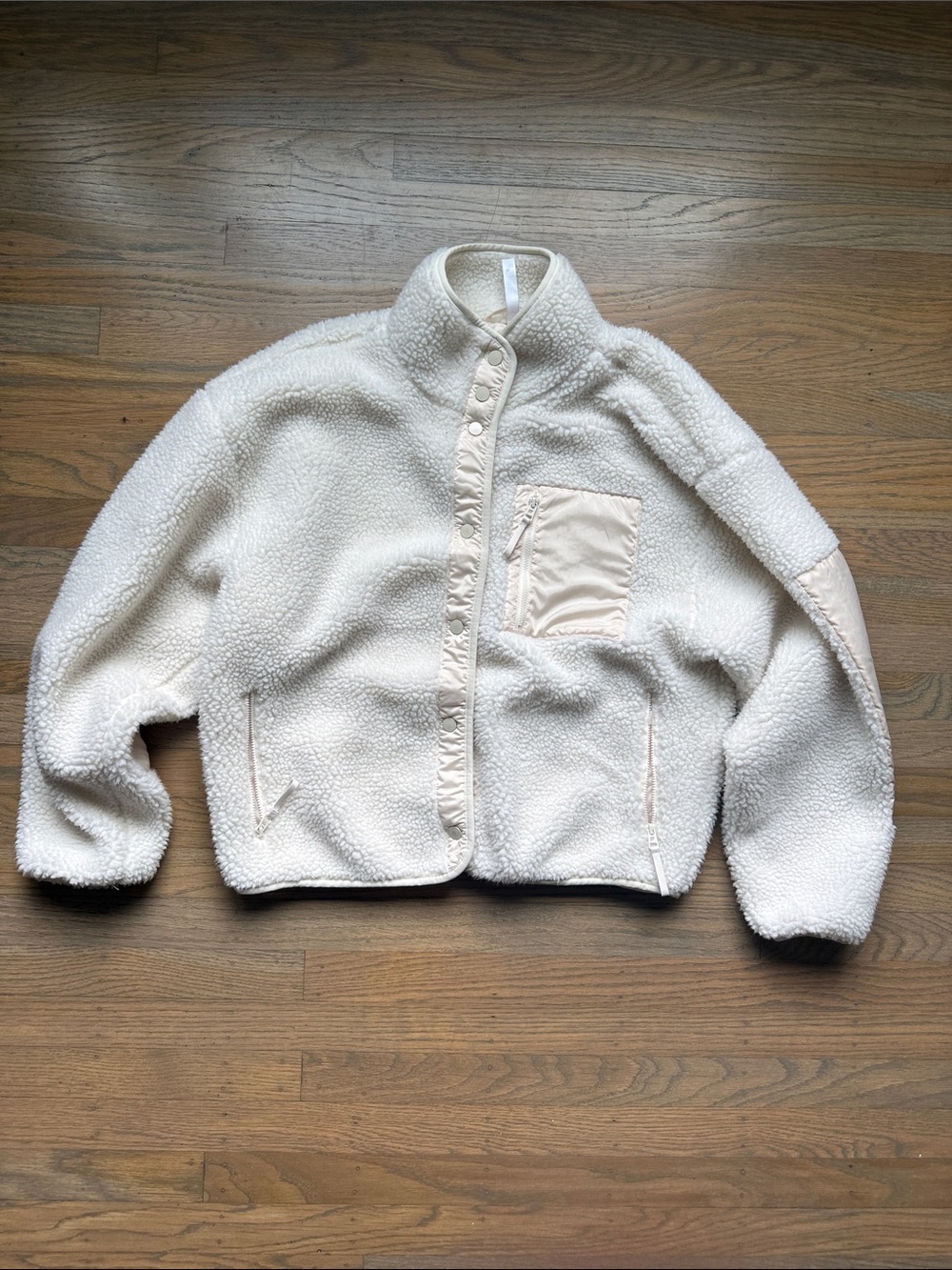 FABLETICS Tahoe Teddy Jacket Cream Sherpa Jacket with Snap Front size Medium